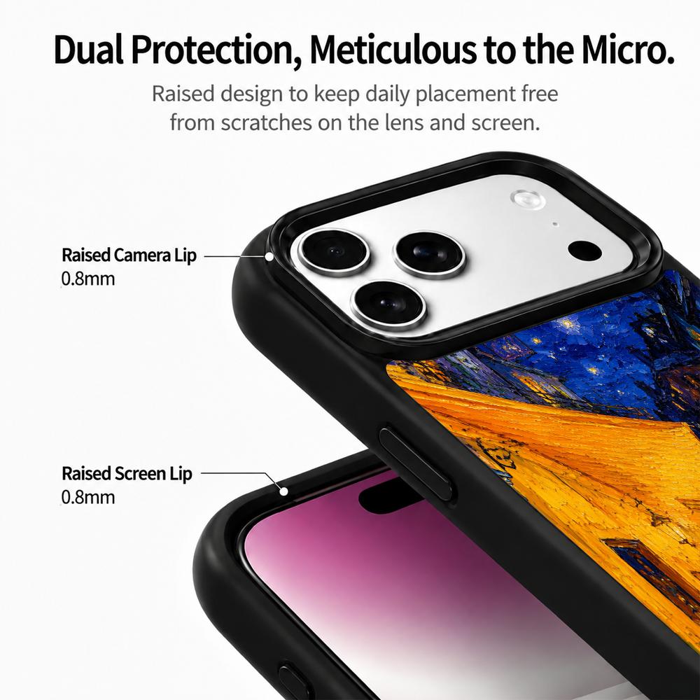 Compatible with iPhone 18 Pro Max & 17 Pro Max Colorful Painting PC Silicone Magnetic Phone Case - Street Side Night Cafes