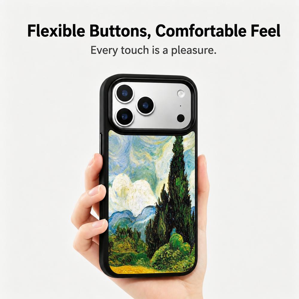 Compatible with iPhone 18 Pro Max & 17 Pro Max Colorful Painting PC Silicone Magnetic Phone Case - Mountain Pines Wheat Fields