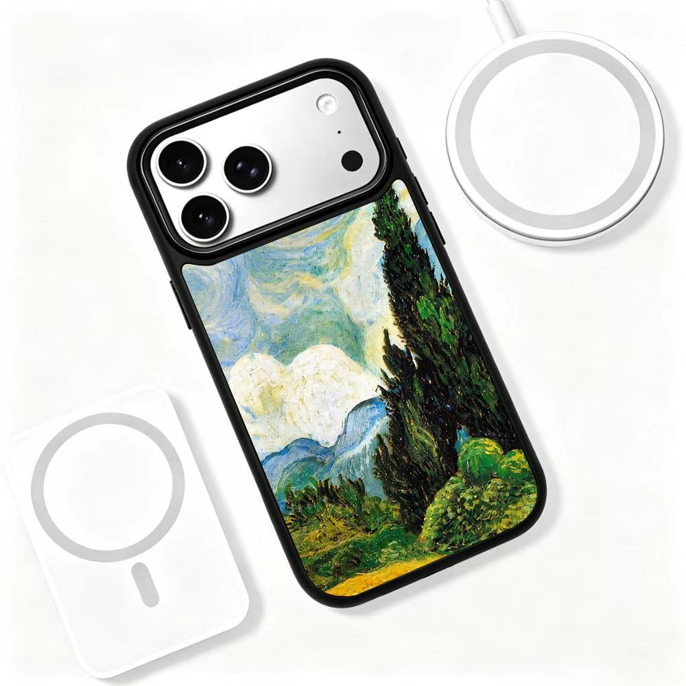 Compatible with iPhone 18 Pro Max & 17 Pro Max Colorful Painting PC Silicone Magnetic Phone Case - Mountain Pines Wheat Fields