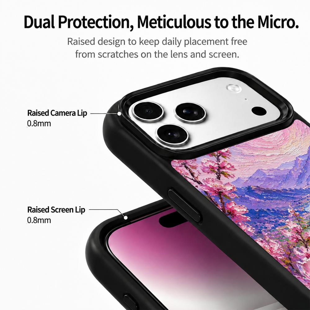 Compatible with iPhone 18 Pro Max & 17 Pro Max Colorful Painting PC Silicone Magnetic Phone Case - Pink Cherry Valley Secret Realm