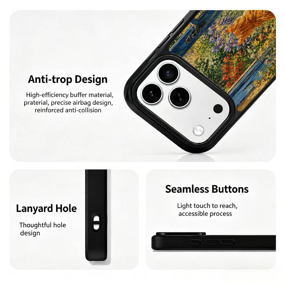Compatible with iPhone 18 Pro Max & 17 Pro Max Colorful Painting PC Silicone Magnetic Phone Case - Orange Cat by The Window