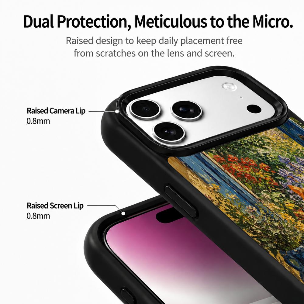 Compatible with iPhone 18 Pro Max & 17 Pro Max Colorful Painting PC Silicone Magnetic Phone Case - Orange Cat by The Window