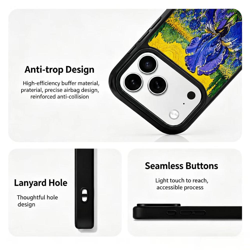 Compatible with iPhone 18 Pro Max & 17 Pro Max Colorful Painting PC Silicone Magnetic Phone Case - Gilded Iris Bouquet