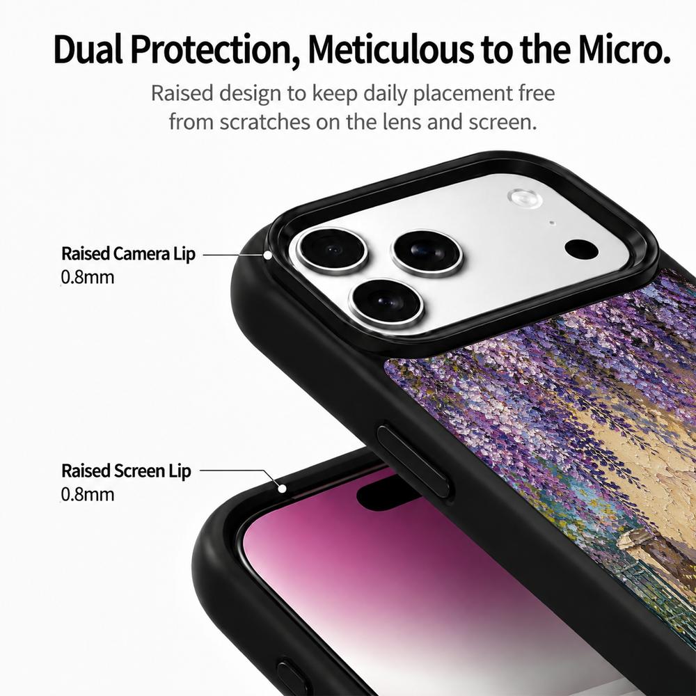 Compatible with iPhone 18 Pro Max & 17 Pro Max Colorful Painting PC Silicone Magnetic Phone Case - Courtyard Wisteria Wood Chair