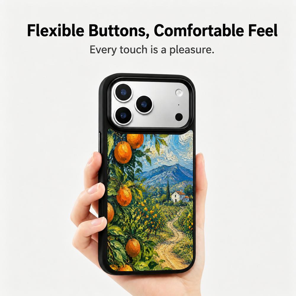 Compatible with iPhone 18 Pro Max & 17 Pro Max Colorful Painting PC Silicone Magnetic Phone Case - Orange Fruit Lodge