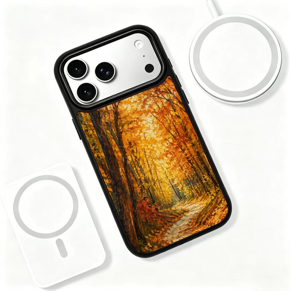 Compatible with iPhone 18 Pro Max & 17 Pro Max Colorful Painting PC Silicone Magnetic Phone Case - Golden Autumn Compatible withest Trail