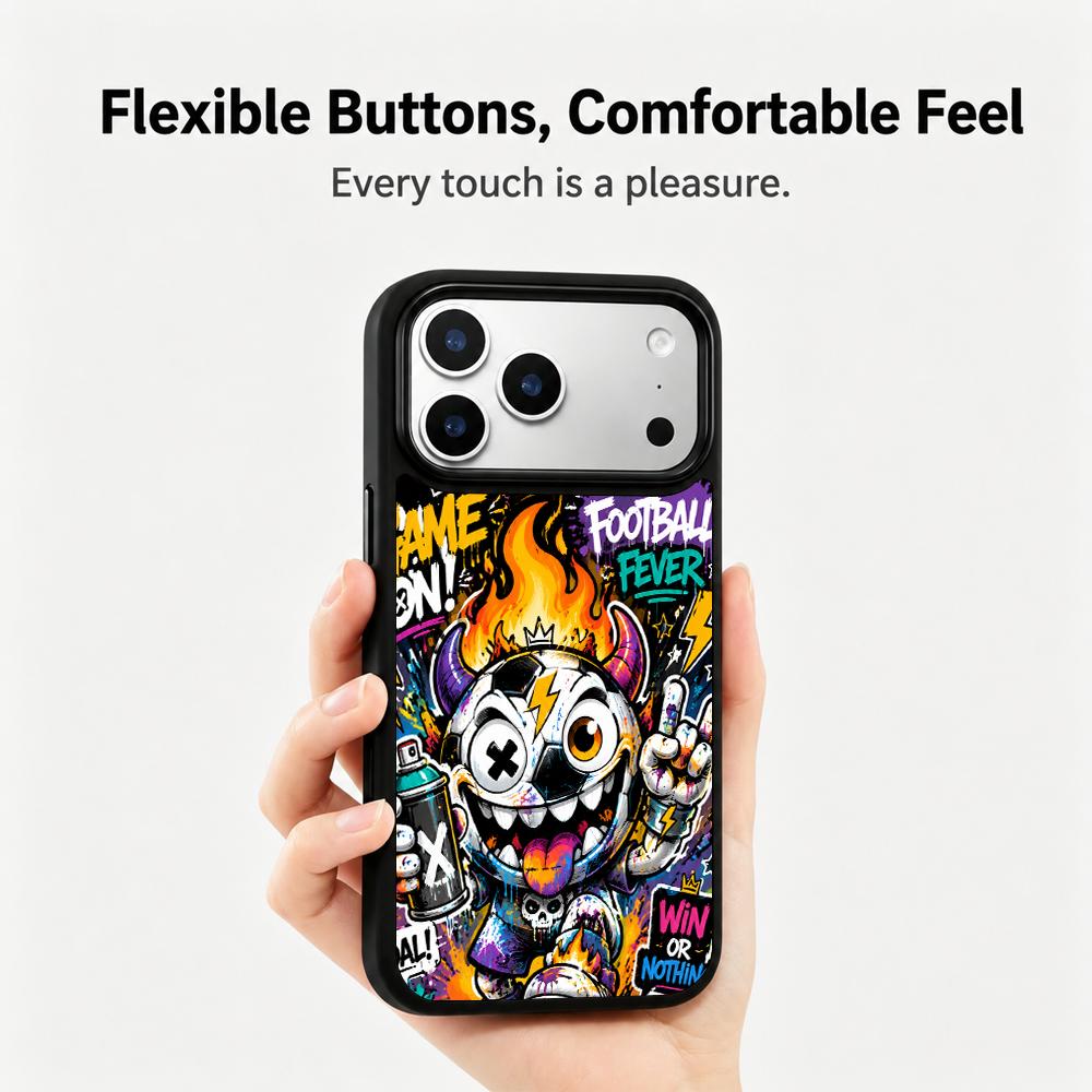 Compatible with iPhone 18 Pro Max & 17 Pro Max Colorful Painting PC Silicone Magnetic Phone Case - Trendy Devil Soccer Graffiti