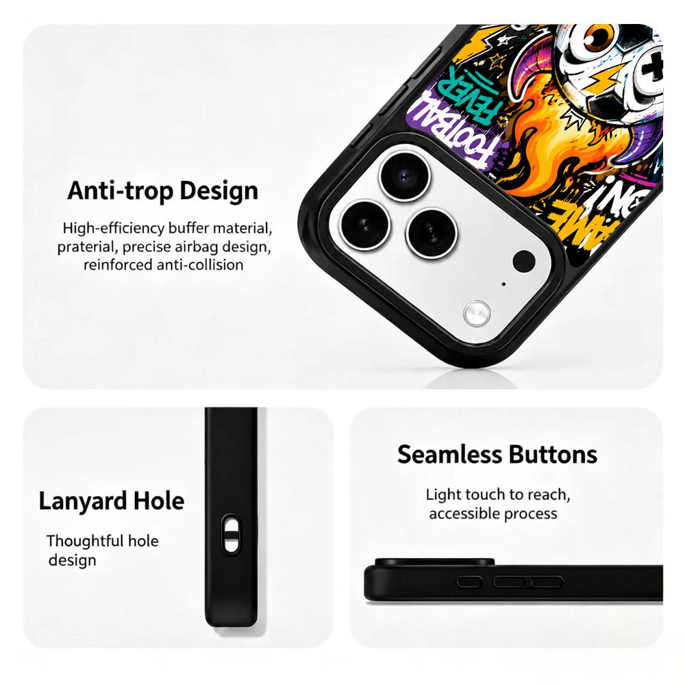 Compatible with iPhone 18 Pro Max & 17 Pro Max Colorful Painting PC Silicone Magnetic Phone Case - Trendy Devil Soccer Graffiti