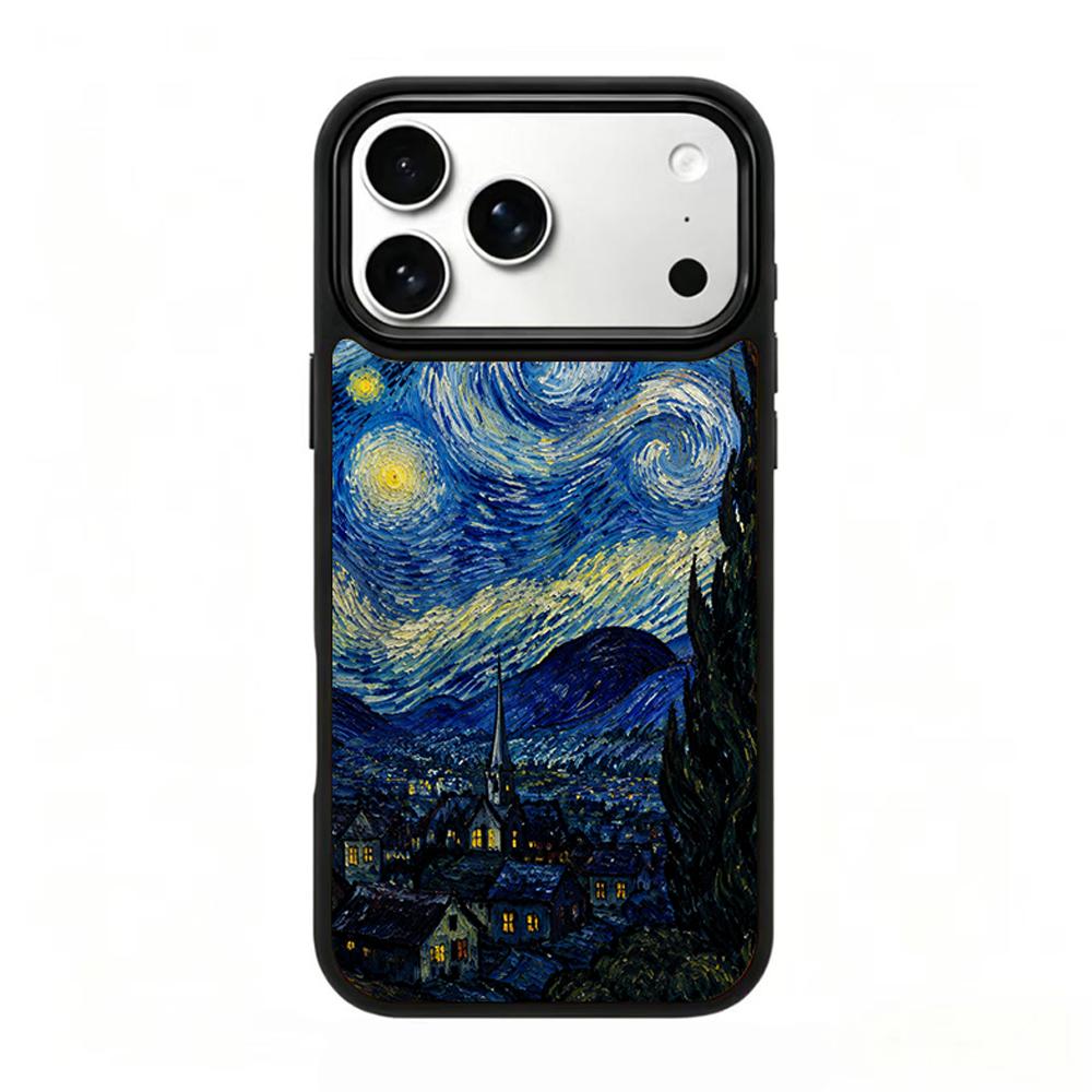 Compatible with iPhone 18 Pro & 17 Pro Colorful Painting PC Silicone Magnetic Phone Case - Vortex Starry Night View