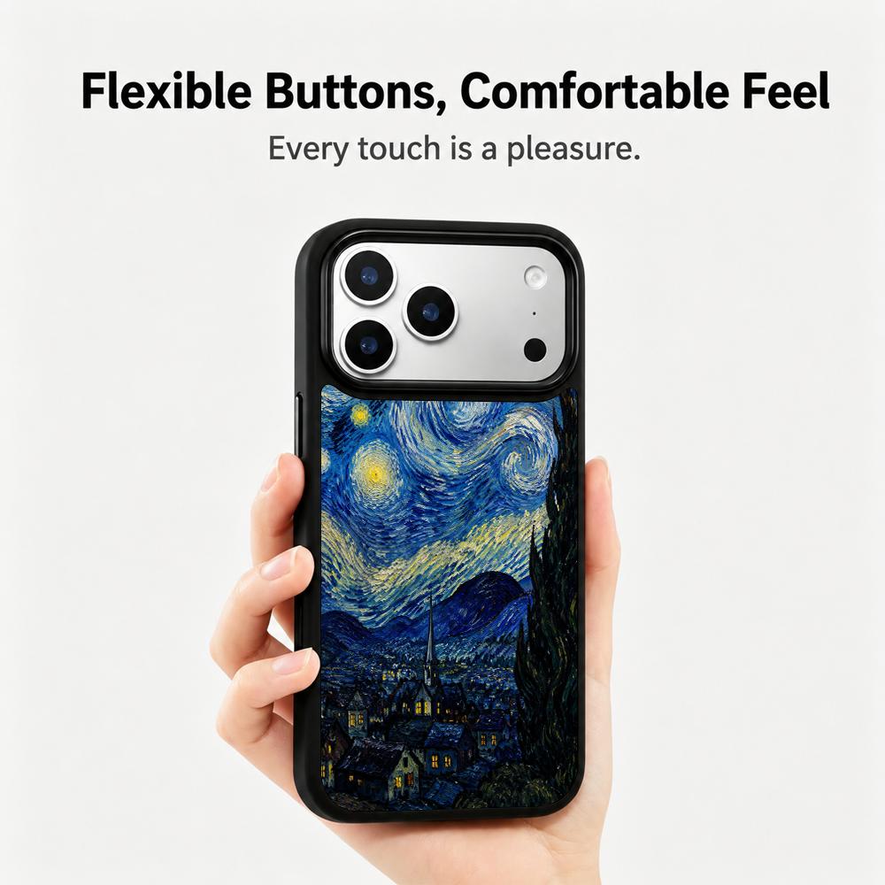 Compatible with iPhone 18 Pro & 17 Pro Colorful Painting PC Silicone Magnetic Phone Case - Vortex Starry Night View