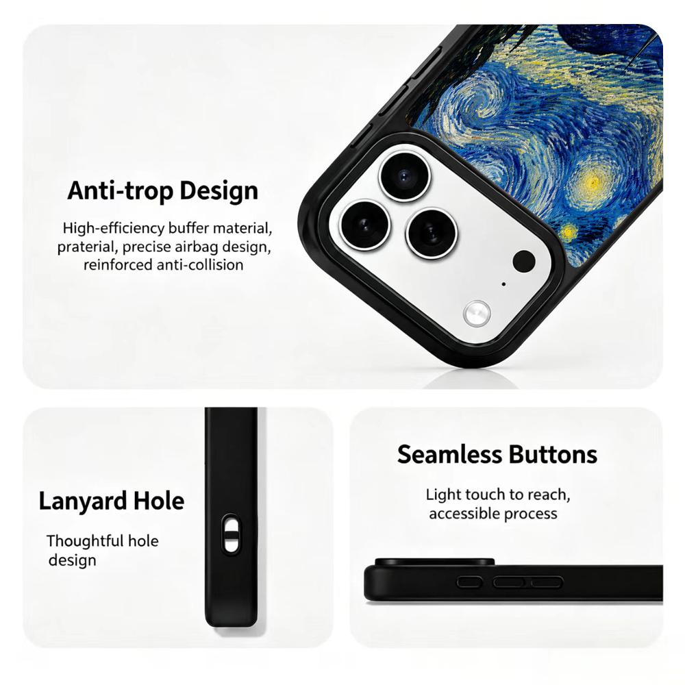 Compatible with iPhone 18 Pro & 17 Pro Colorful Painting PC Silicone Magnetic Phone Case - Vortex Starry Night View