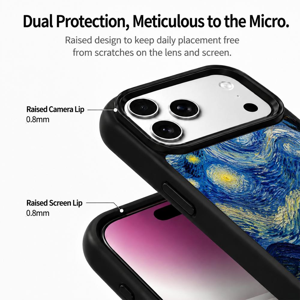 Compatible with iPhone 18 Pro & 17 Pro Colorful Painting PC Silicone Magnetic Phone Case - Vortex Starry Night View