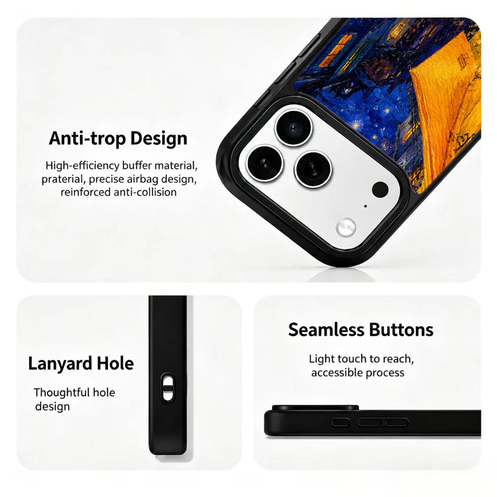 Compatible with iPhone 18 Pro & 17 Pro Colorful Painting PC Silicone Magnetic Phone Case - Street Side Night Cafes