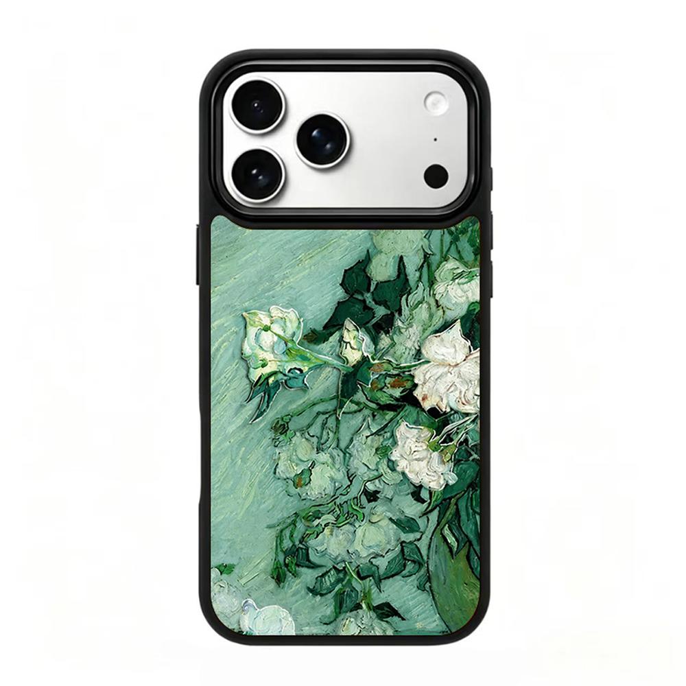 Compatible with iPhone 18 Pro & 17 Pro Colorful Painting PC Silicone Magnetic Phone Case - Light Colored Bluish White Rose