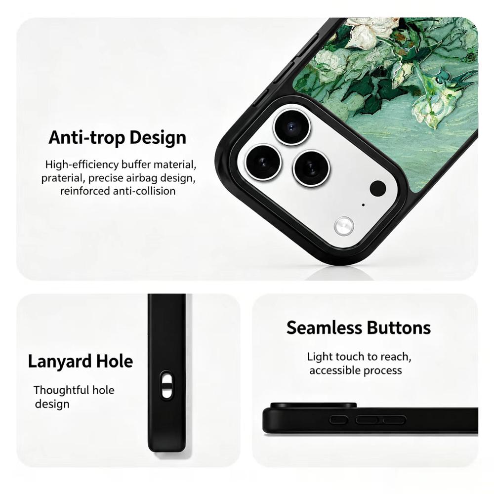 Compatible with iPhone 18 Pro & 17 Pro Colorful Painting PC Silicone Magnetic Phone Case - Light Colored Bluish White Rose