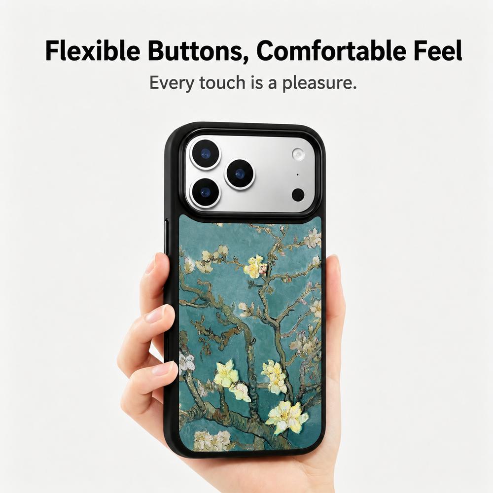 Compatible with iPhone 18 Pro & 17 Pro Colorful Painting PC Silicone Magnetic Phone Case - Impression Texture Apricot Blossom