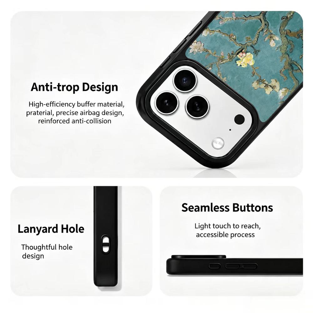 Compatible with iPhone 18 Pro & 17 Pro Colorful Painting PC Silicone Magnetic Phone Case - Impression Texture Apricot Blossom