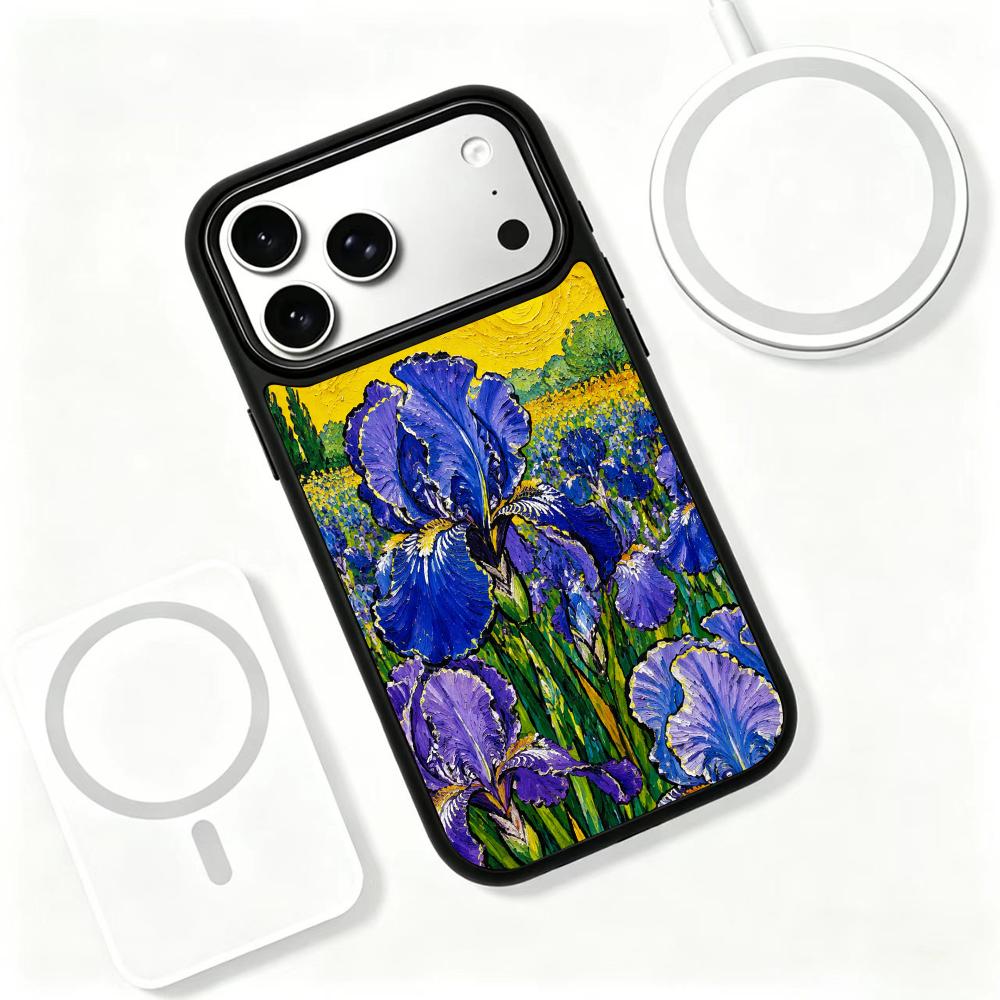 Compatible with iPhone 18 Pro & 17 Pro Colorful Painting PC Silicone Magnetic Phone Case - Gilded Iris Bouquet