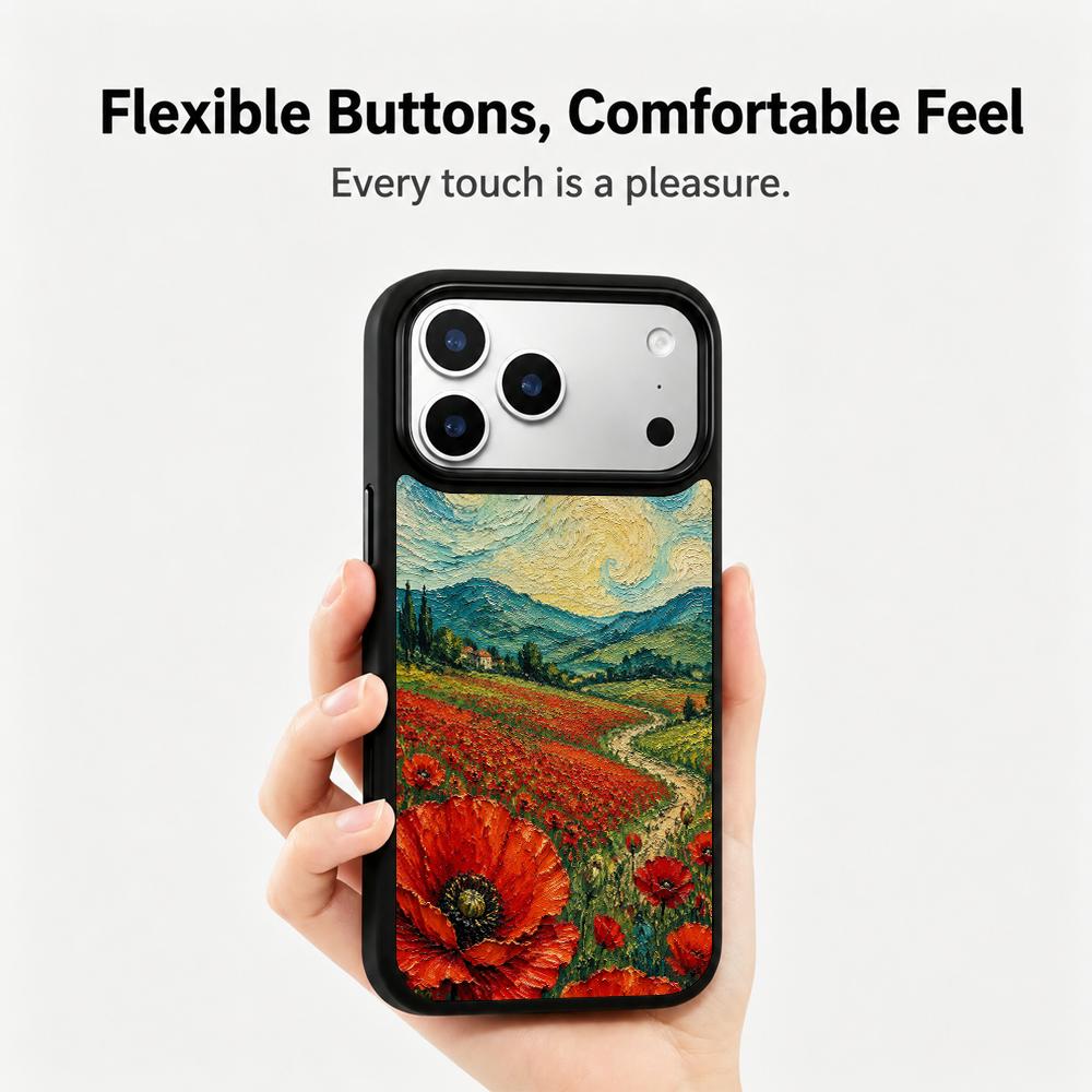 Compatible with iPhone 18 Pro & 17 Pro Colorful Painting PC Silicone Magnetic Phone Case - Mountain Flower Sea