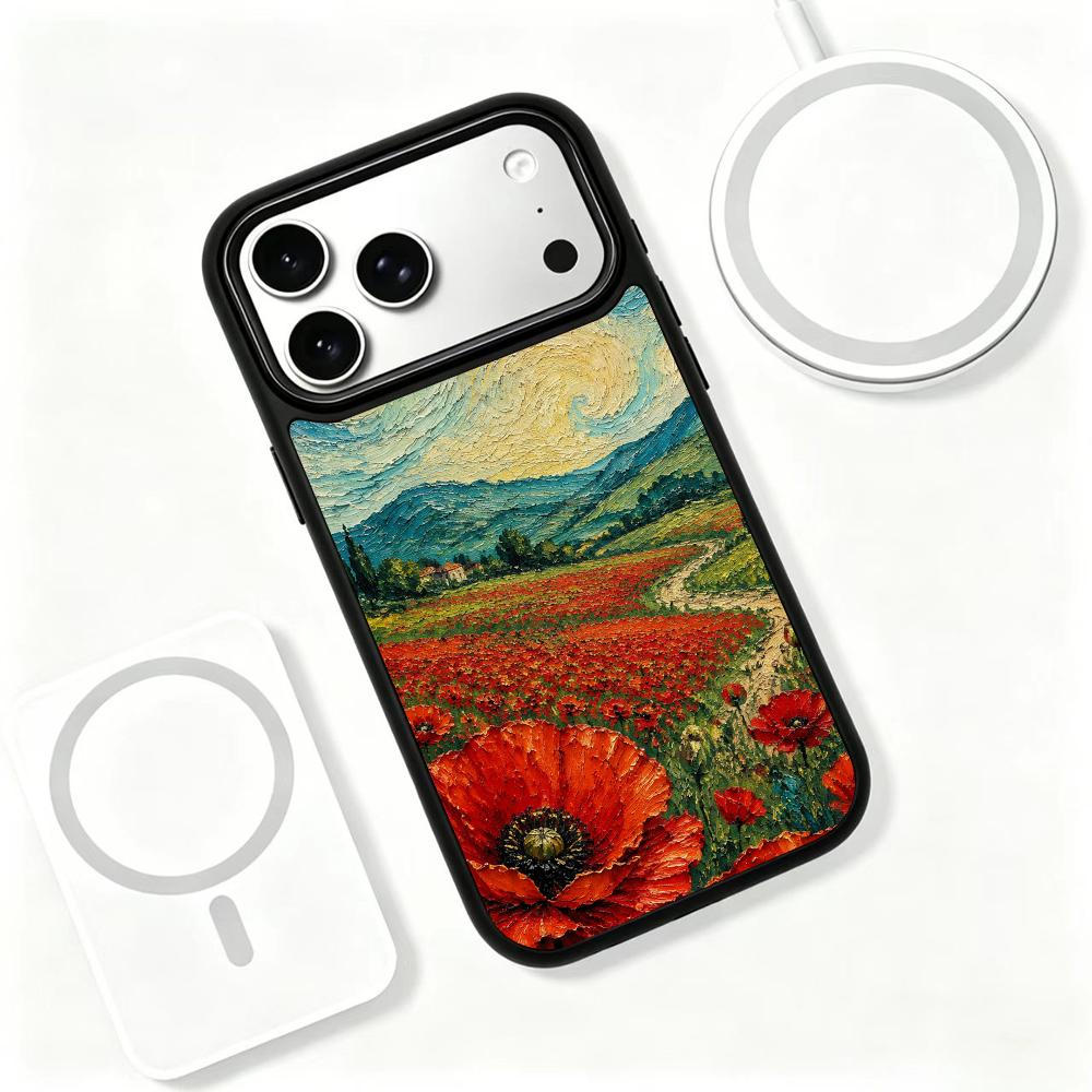 Compatible with iPhone 18 Pro & 17 Pro Colorful Painting PC Silicone Magnetic Phone Case - Mountain Flower Sea