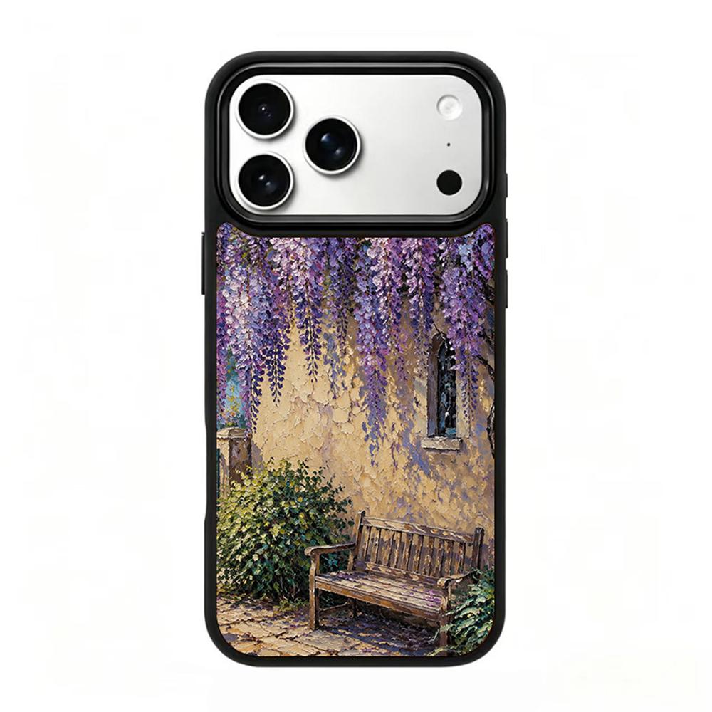 Compatible with iPhone 18 Pro & 17 Pro Colorful Painting PC Silicone Magnetic Phone Case - Courtyard Wisteria Wood Chair