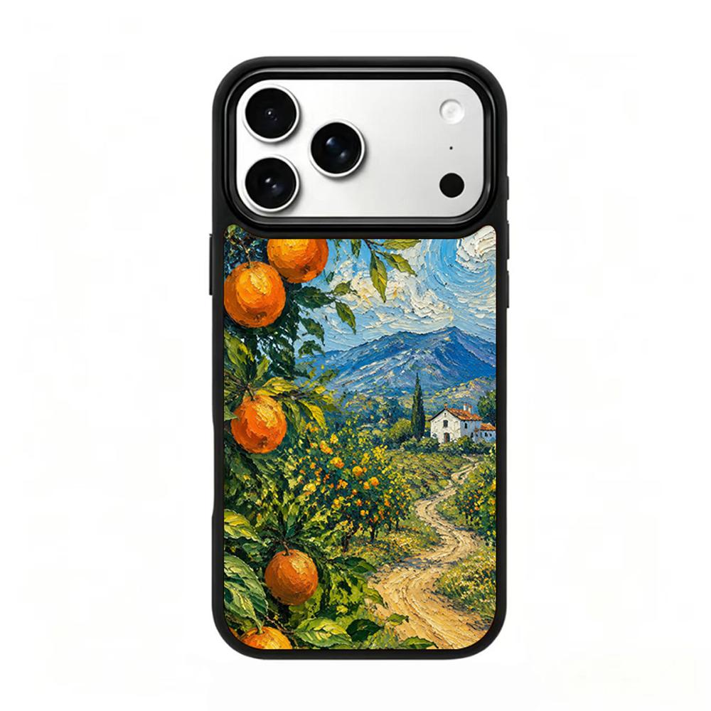Compatible with iPhone 18 Pro & 17 Pro Colorful Painting PC Silicone Magnetic Phone Case - Orange Fruit Lodge