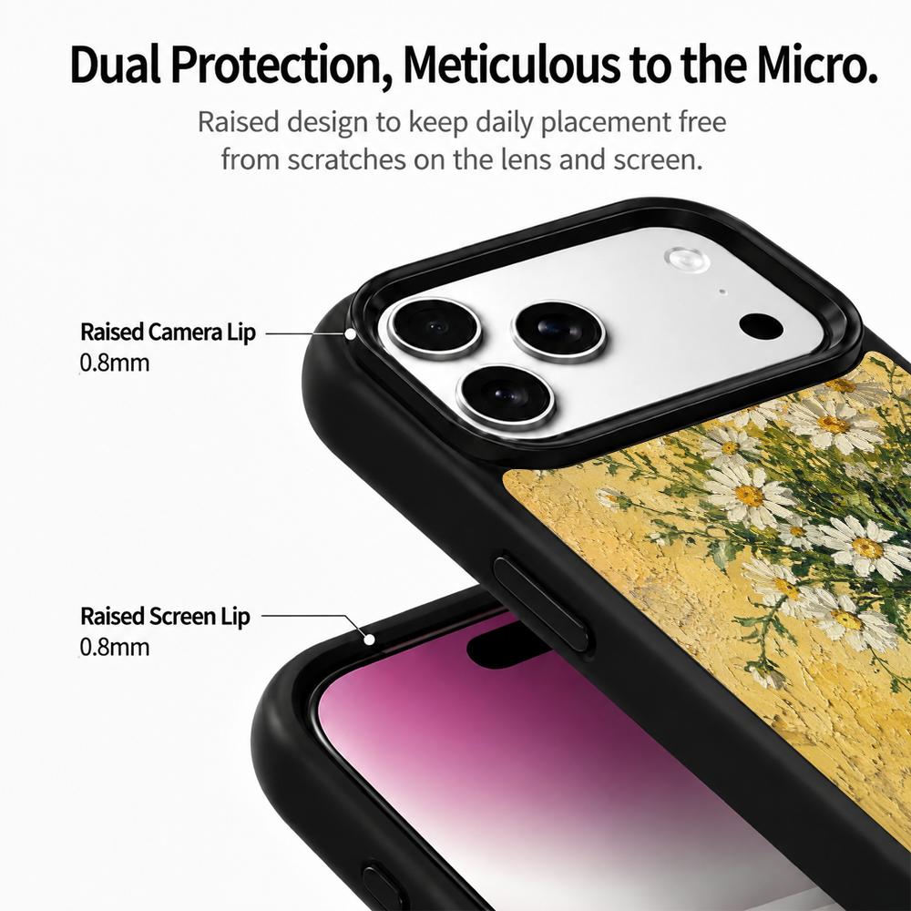Compatible with iPhone 18 Pro & 17 Pro Colorful Painting PC Silicone Magnetic Phone Case - Klein Blue Daisy Lemon