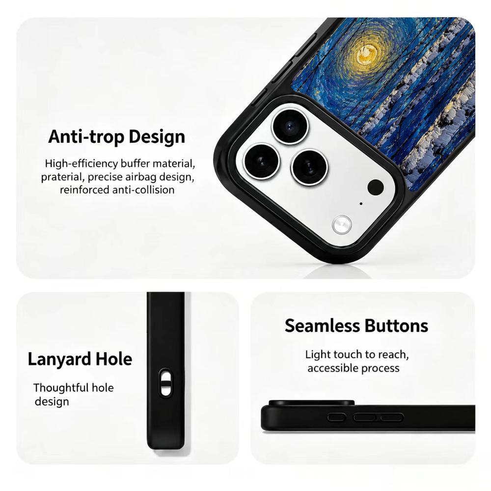 Compatible with iPhone 18 Pro & 17 Pro Colorful Painting PC Silicone Magnetic Phone Case - Moonlit Birch Trees by The Lake