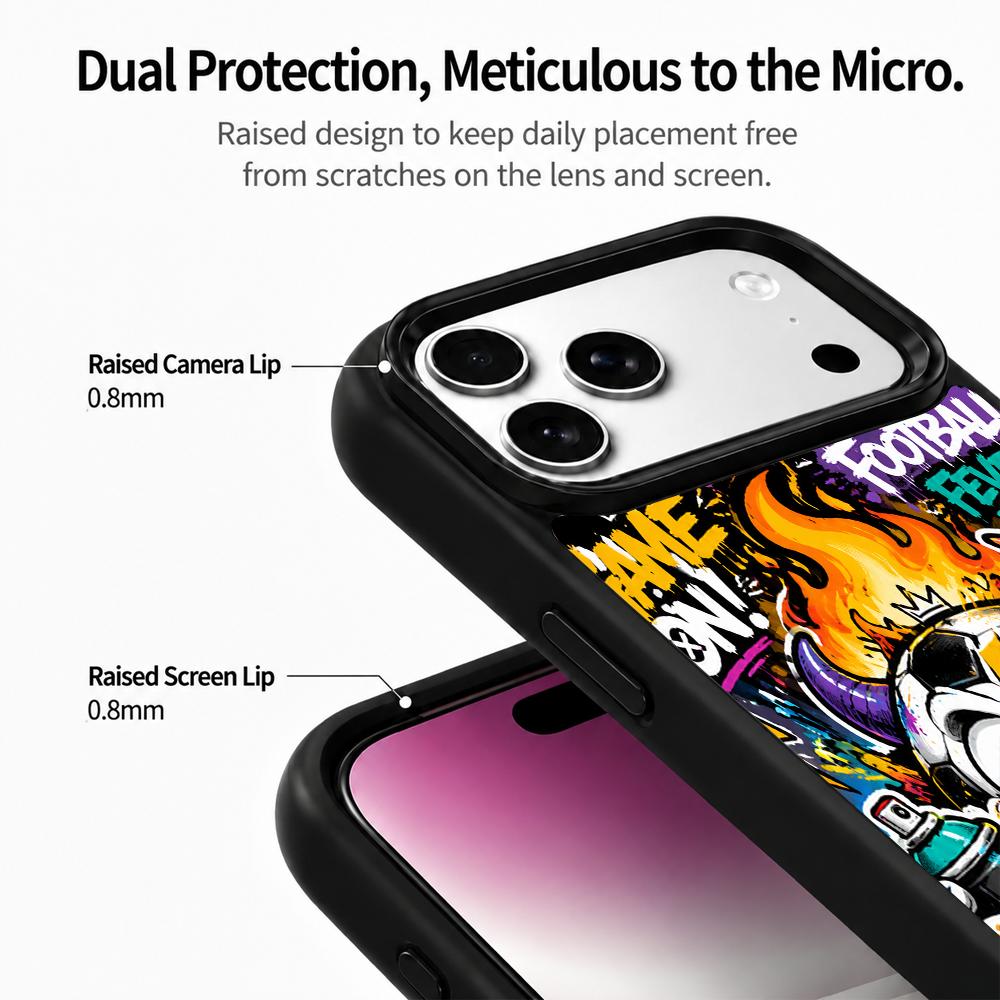 Compatible with iPhone 18 Pro & 17 Pro Colorful Painting PC Silicone Magnetic Phone Case - Trendy Devil Soccer Graffiti