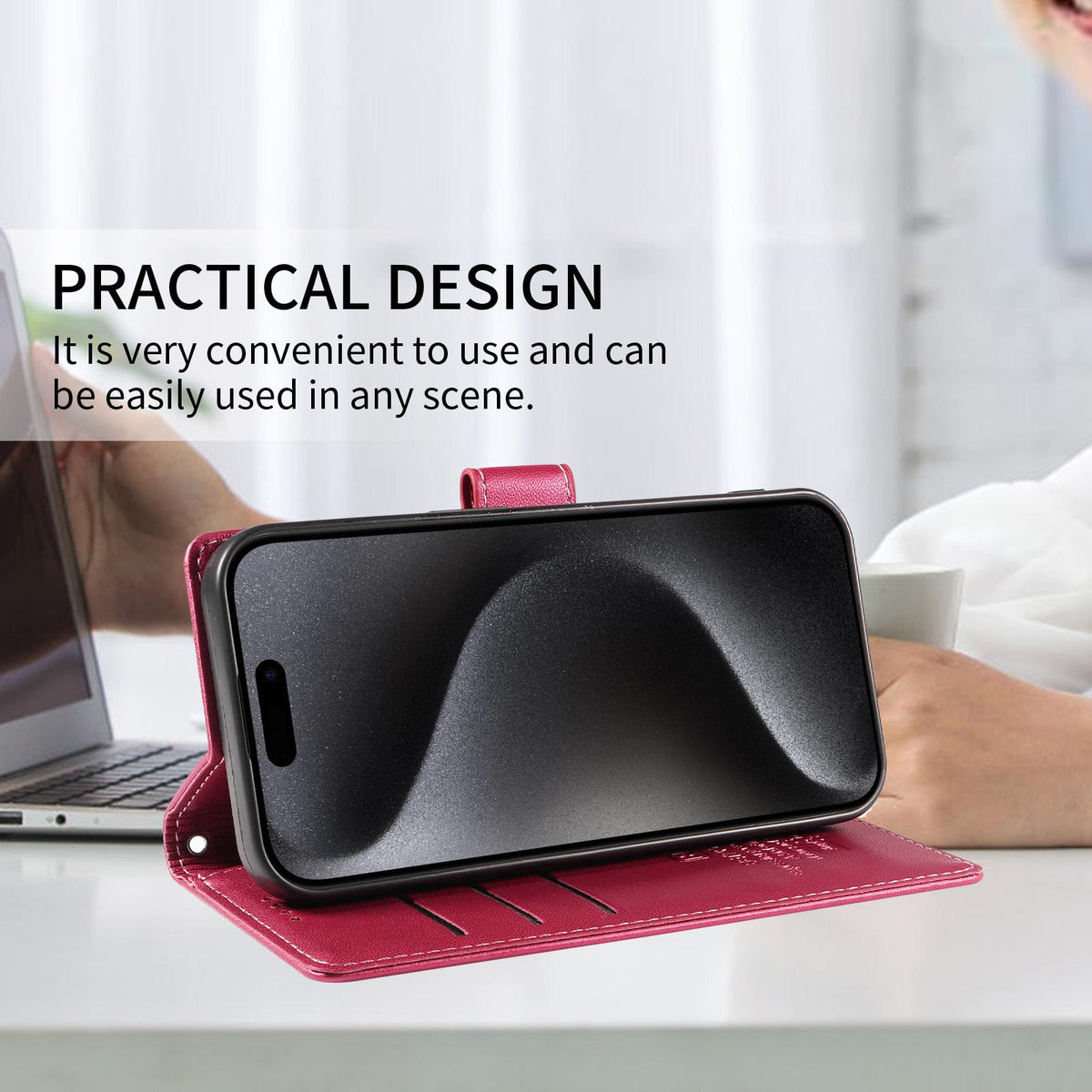 Compatible with iPhone 18 Pro Max BETOPNICE Pearlescent RFID Vegan Leather Phone Case with Strap - Red