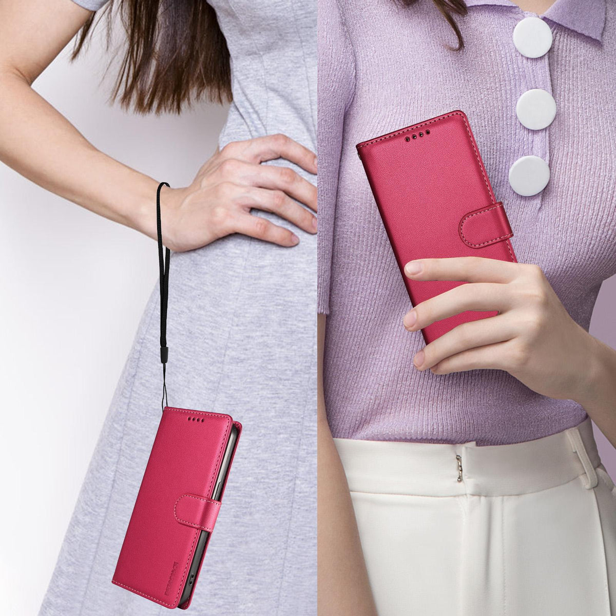 Compatible with iPhone 18 Pro Max BETOPNICE Pearlescent RFID Vegan Leather Phone Case with Strap - Red