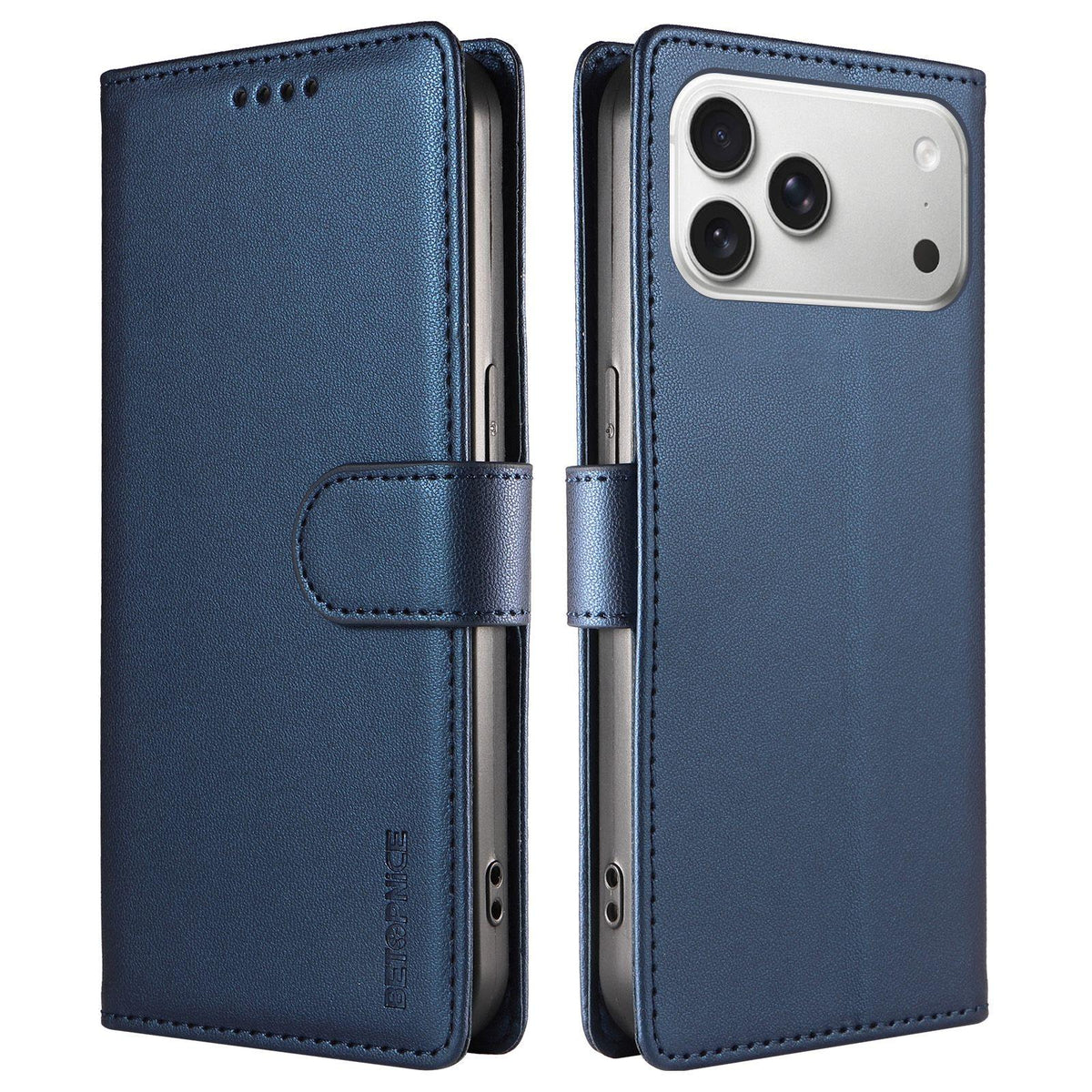 Compatible with iPhone 18 Pro Max BETOPNICE Pearlescent RFID Vegan Leather Phone Case with Strap - Blue
