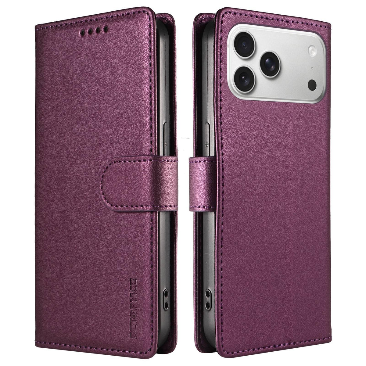 Compatible with iPhone 18 Pro Max BETOPNICE Pearlescent RFID Vegan Leather Phone Case with Strap - Purple