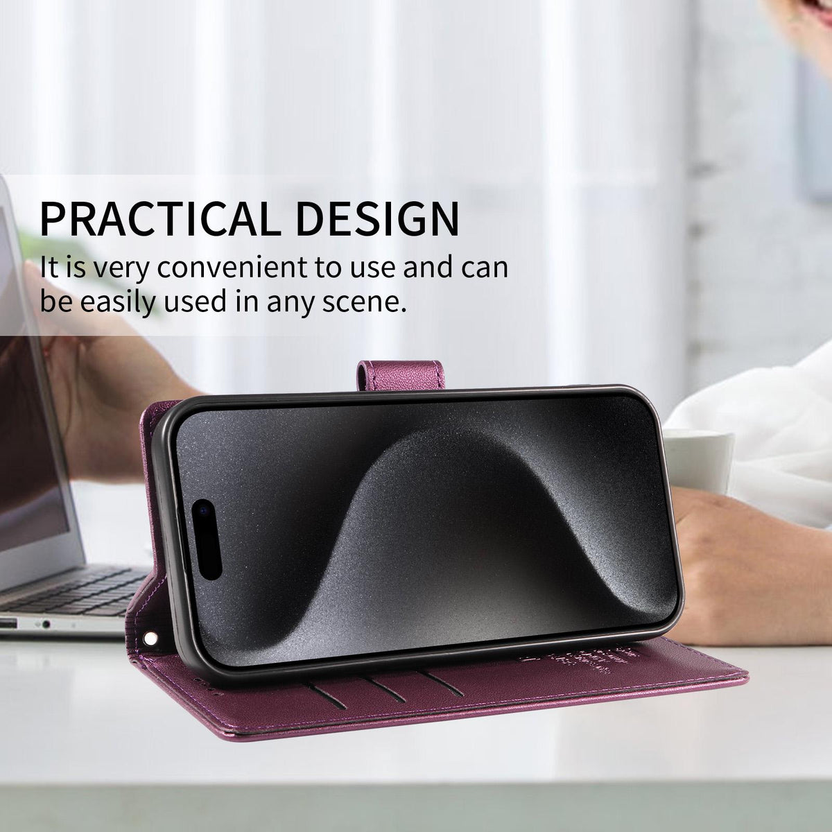 Compatible with iPhone 18 Pro Max BETOPNICE Pearlescent RFID Vegan Leather Phone Case with Strap - Purple