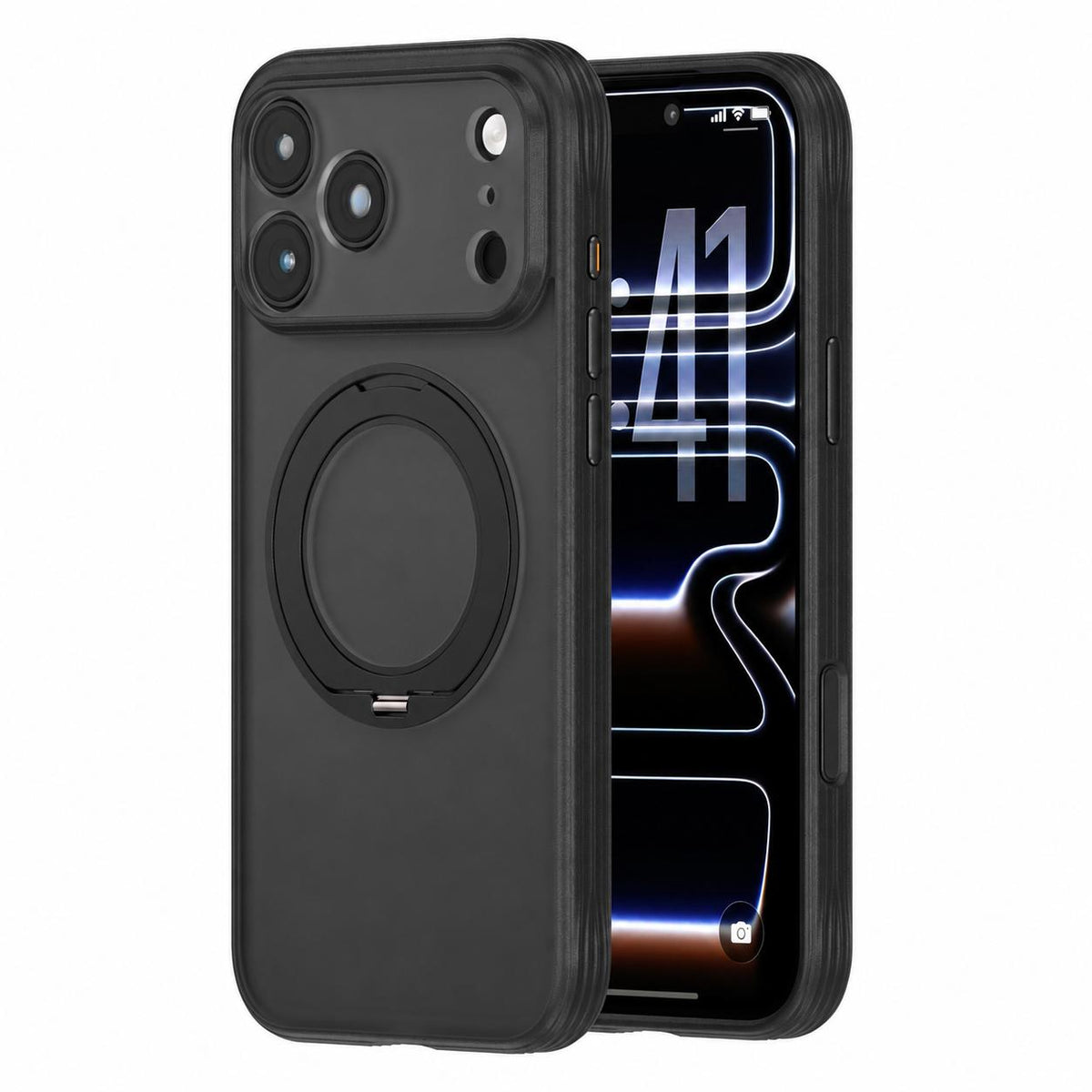 Compatible with iPhone 18 Pro Max Textured Non-slip Shockproof Magnetic Phone Case with Holder - Black