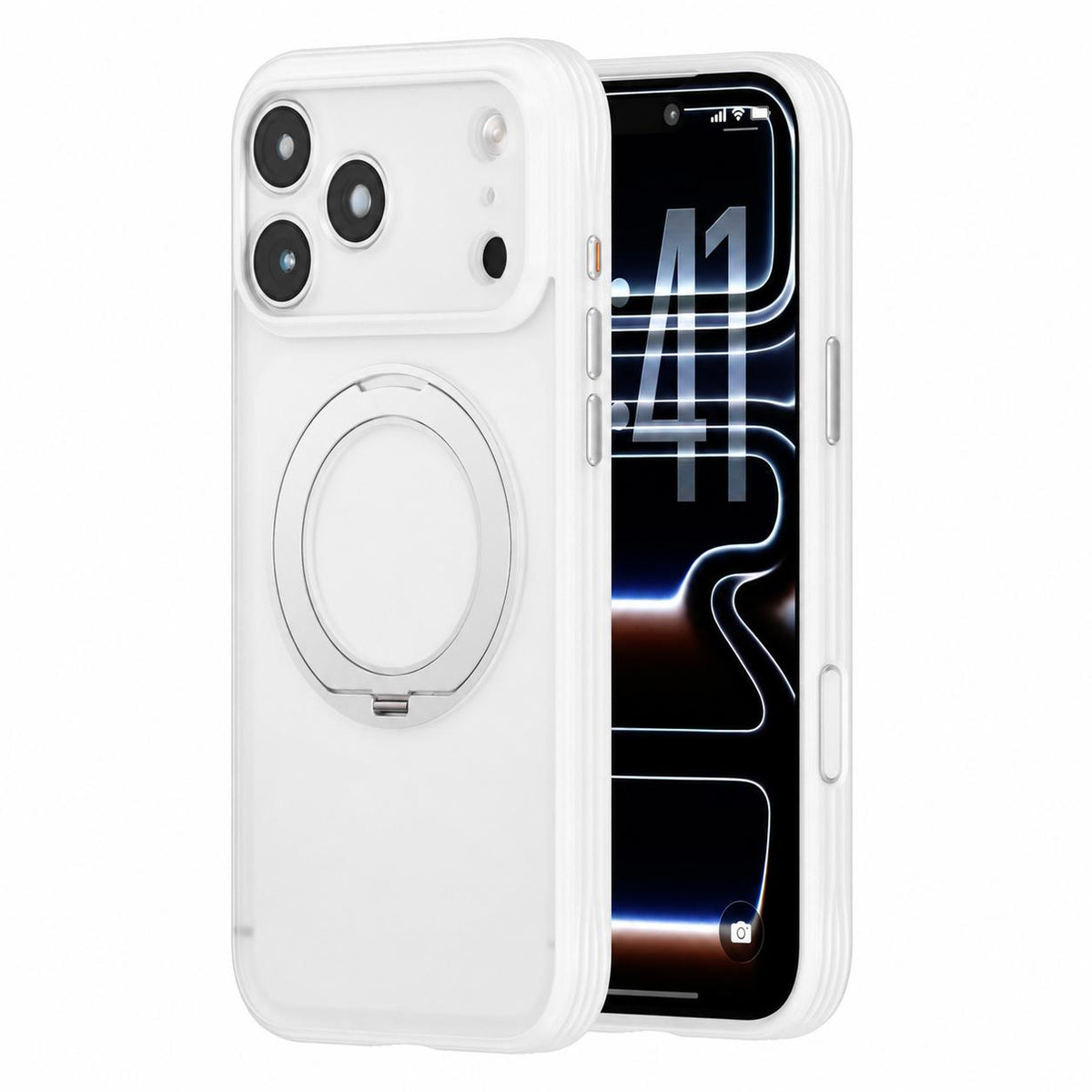 Compatible with iPhone 18 Pro Max Textured Non-slip Shockproof Magnetic Phone Case with Holder - White