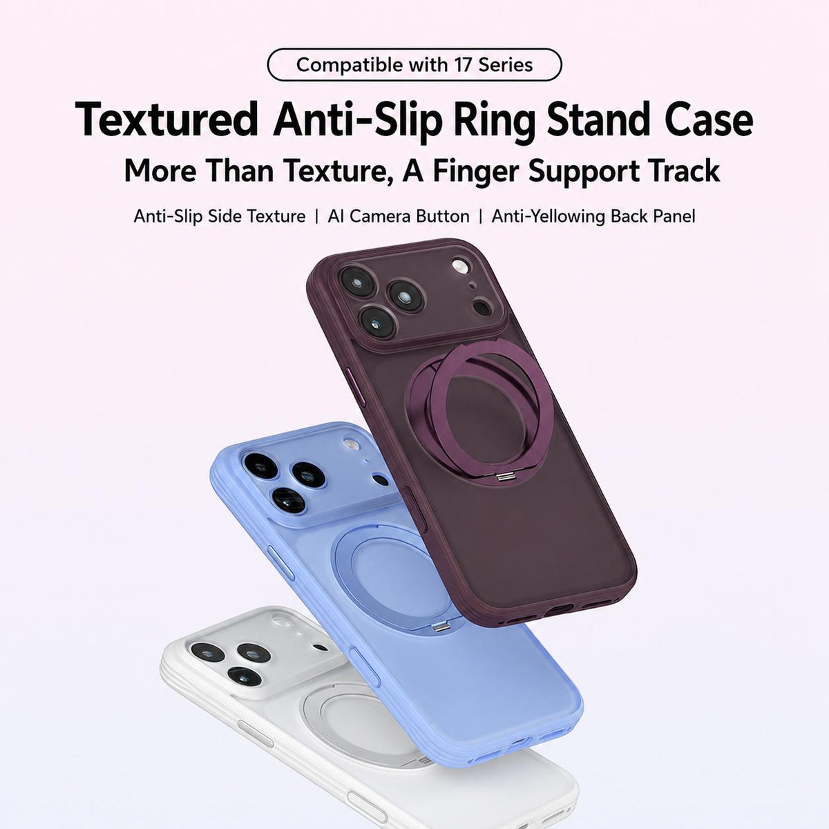 Compatible with iPhone 18 Pro Max Textured Non-slip Shockproof Magnetic Phone Case with Holder - Purple