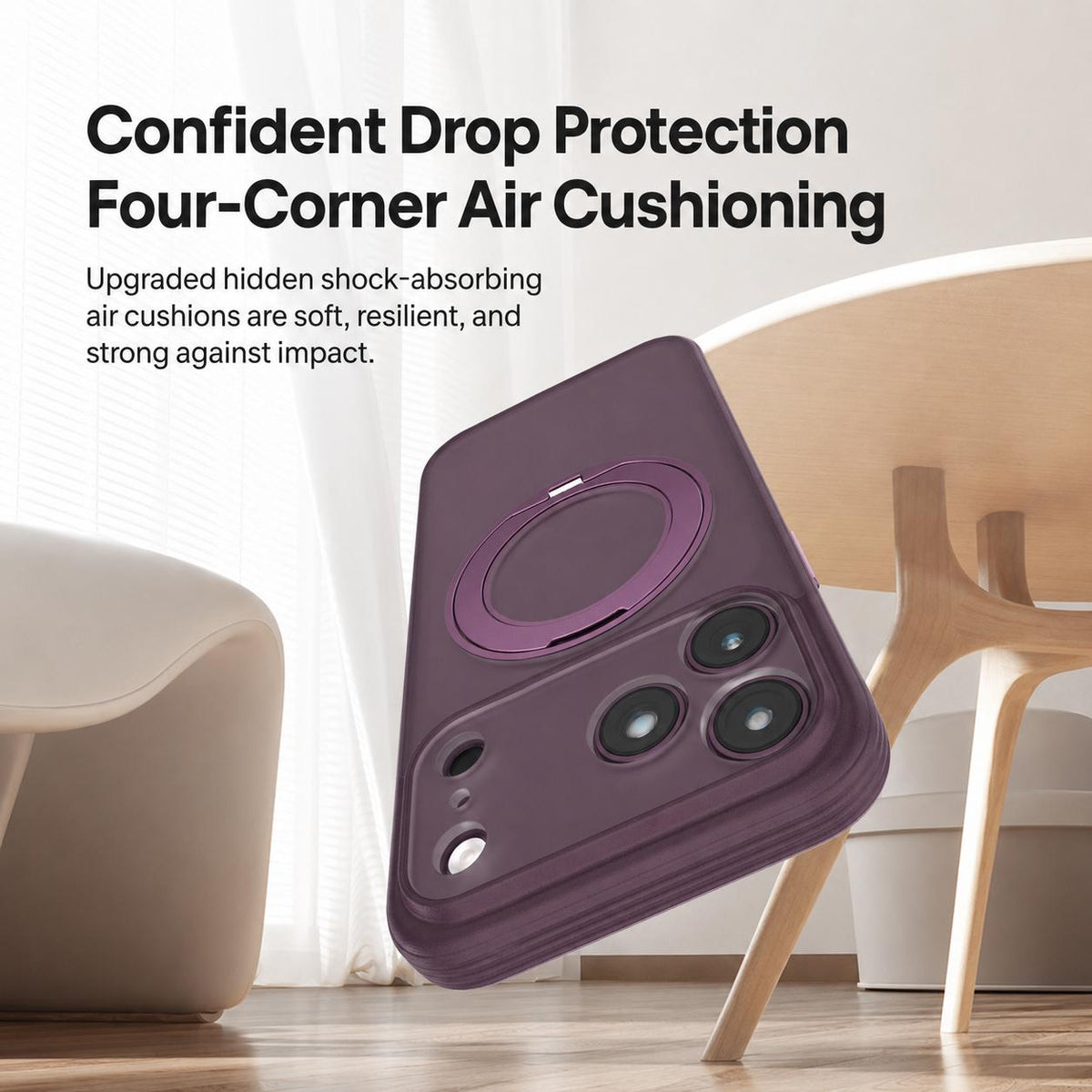 Compatible with iPhone 18 Pro Max Textured Non-slip Shockproof Magnetic Phone Case with Holder - Purple