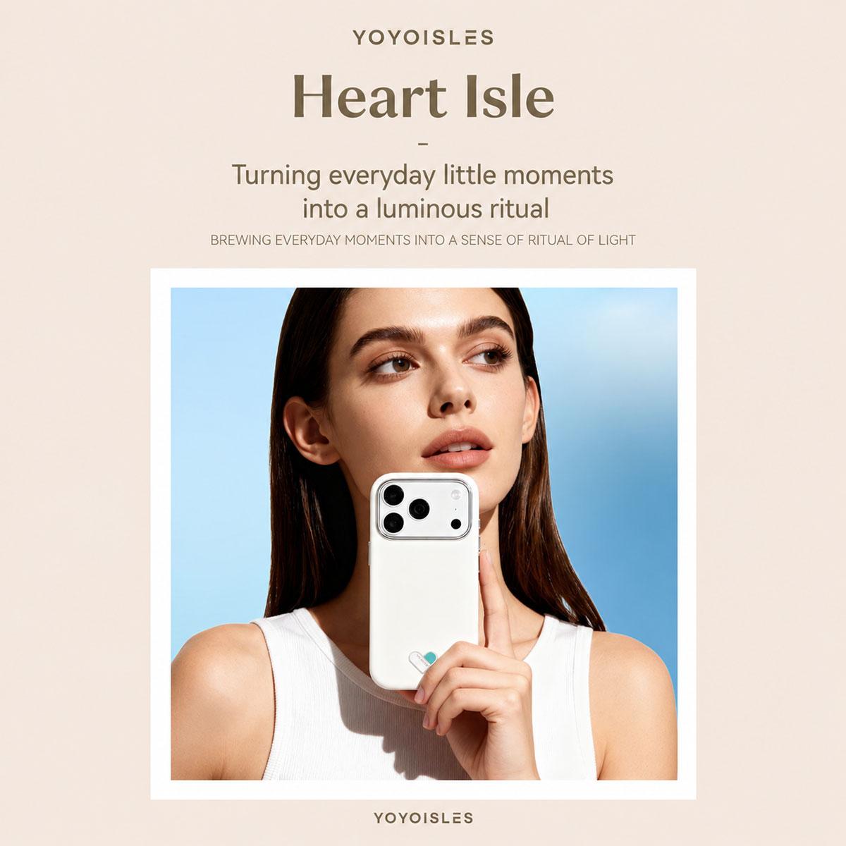 Compatible with iPhone 18 Pro & 17 Pro YOYOISLES Heart Island Series Electroplated PC Dual-Layer PU Phone Case - White