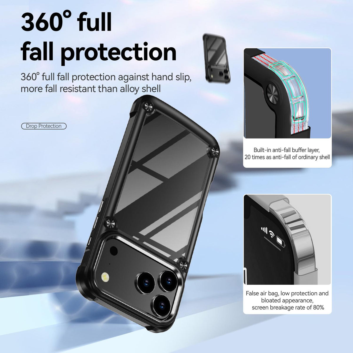 Compatible with iPhone 18 Pro Max TPU + PC Lens Protection Phone Case - Black