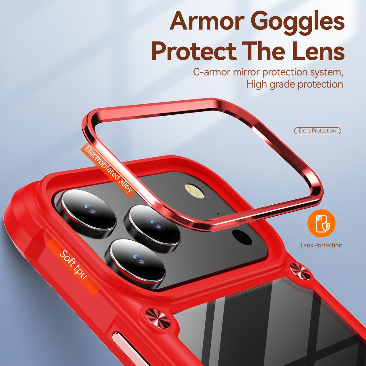 Compatible with iPhone 18 Pro Max TPU + PC Lens Protection Phone Case - Red