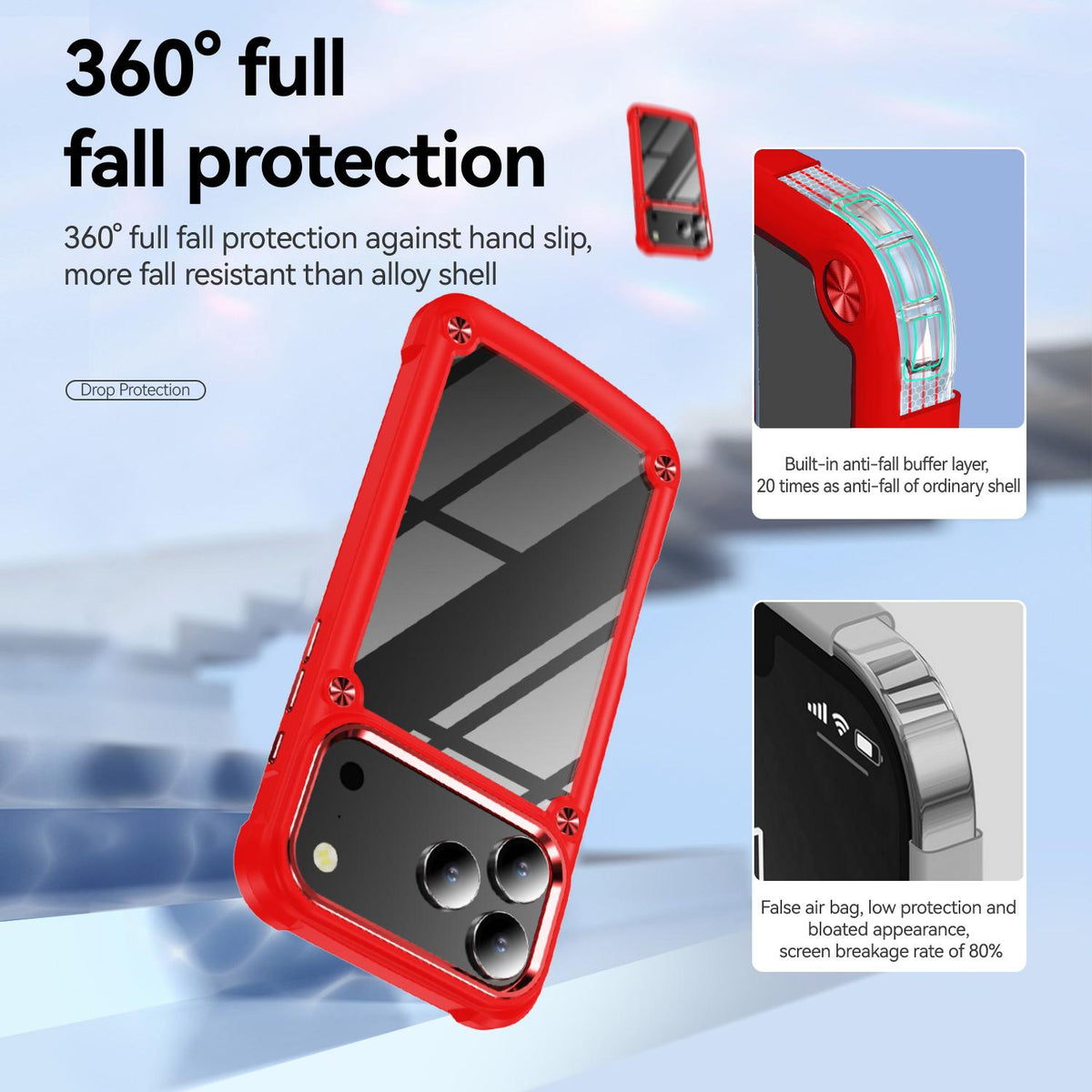 Compatible with iPhone 18 Pro Max TPU + PC Lens Protection Phone Case - Red