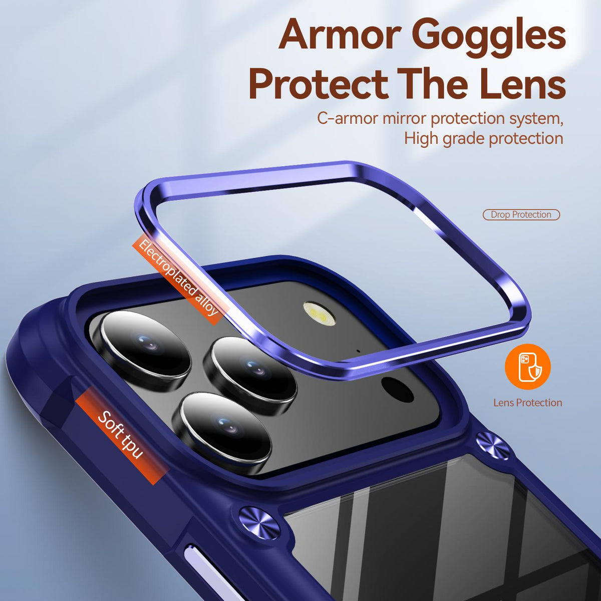 Compatible with iPhone 18 Pro TPU + PC Lens Protection Phone Case - Blue