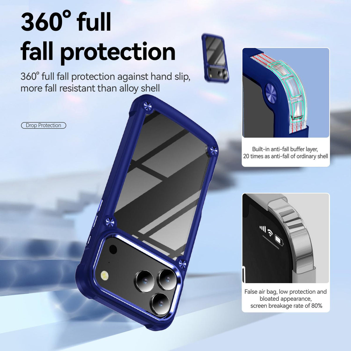 Compatible with iPhone 18 Pro TPU + PC Lens Protection Phone Case - Blue