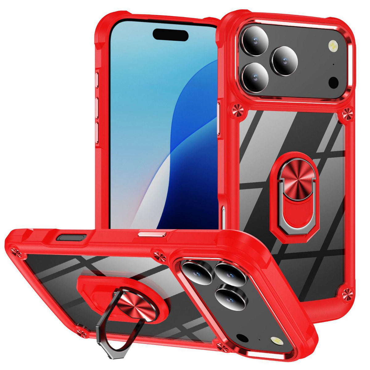 Compatible with iPhone 18 Pro TPU + PC Lens Protection Phone Case with Ring Holder - Red