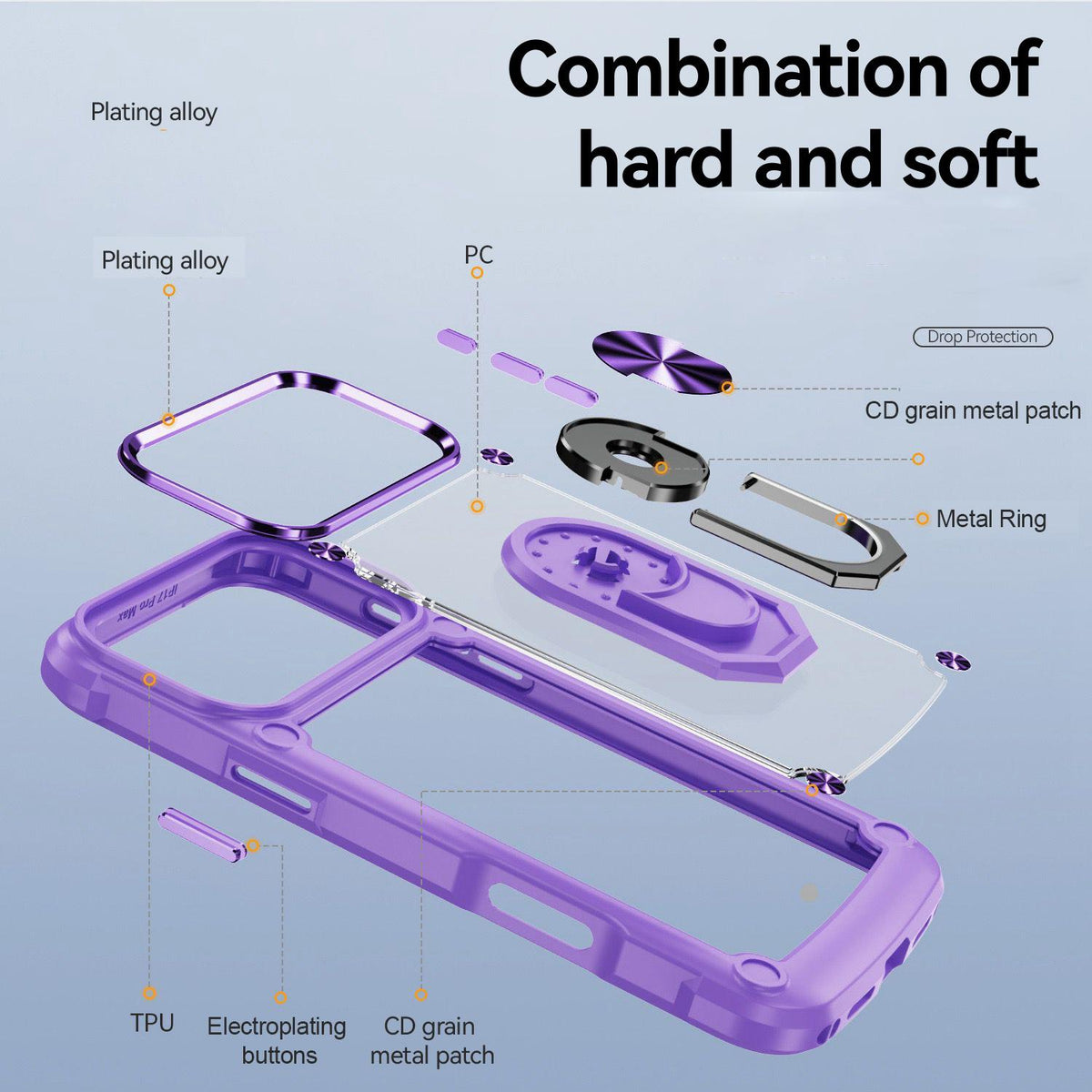Compatible with iPhone 18 Pro TPU + PC Lens Protection Phone Case with Ring Holder - Purple