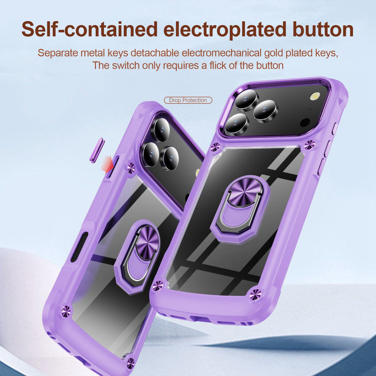 Compatible with iPhone 18 Pro TPU + PC Lens Protection Phone Case with Ring Holder - Purple