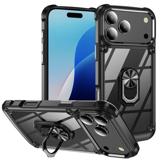 Compatible with iPhone 18 Pro Max TPU + PC Lens Protection Phone Case with Ring Holder - Black