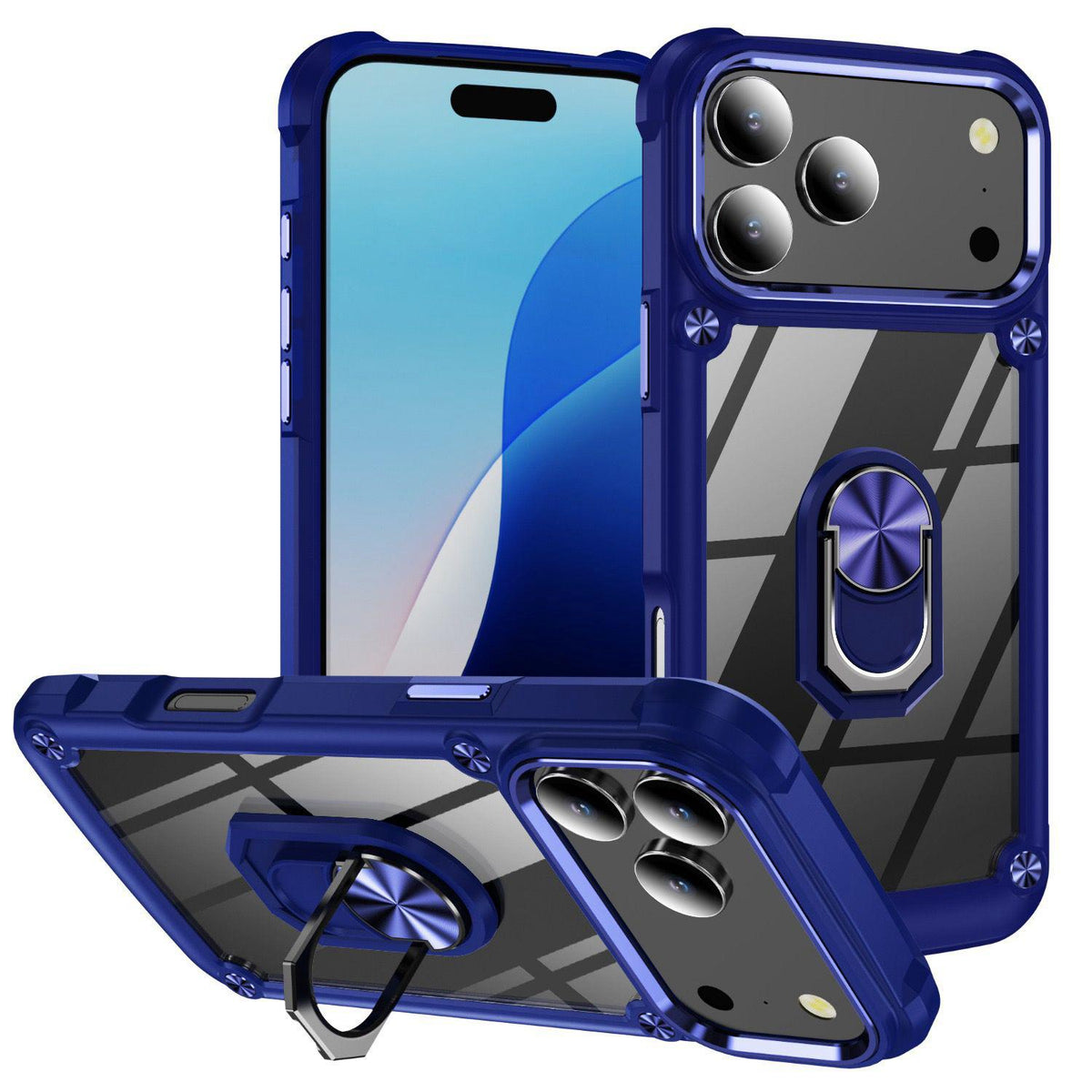 Compatible with iPhone 18 Pro Max TPU + PC Lens Protection Phone Case with Ring Holder - Blue