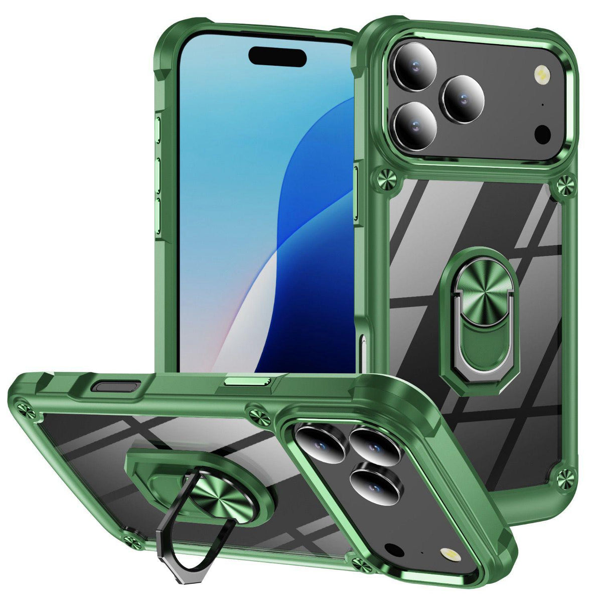 Compatible with iPhone 18 Pro Max TPU + PC Lens Protection Phone Case with Ring Holder - Green